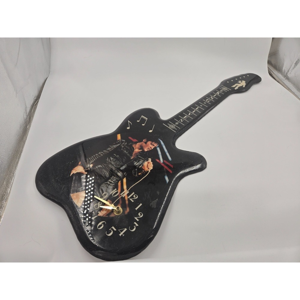 Elvis Presley The King Lives Guitar Shaped Wall Clock Black Rock and Roll Decor